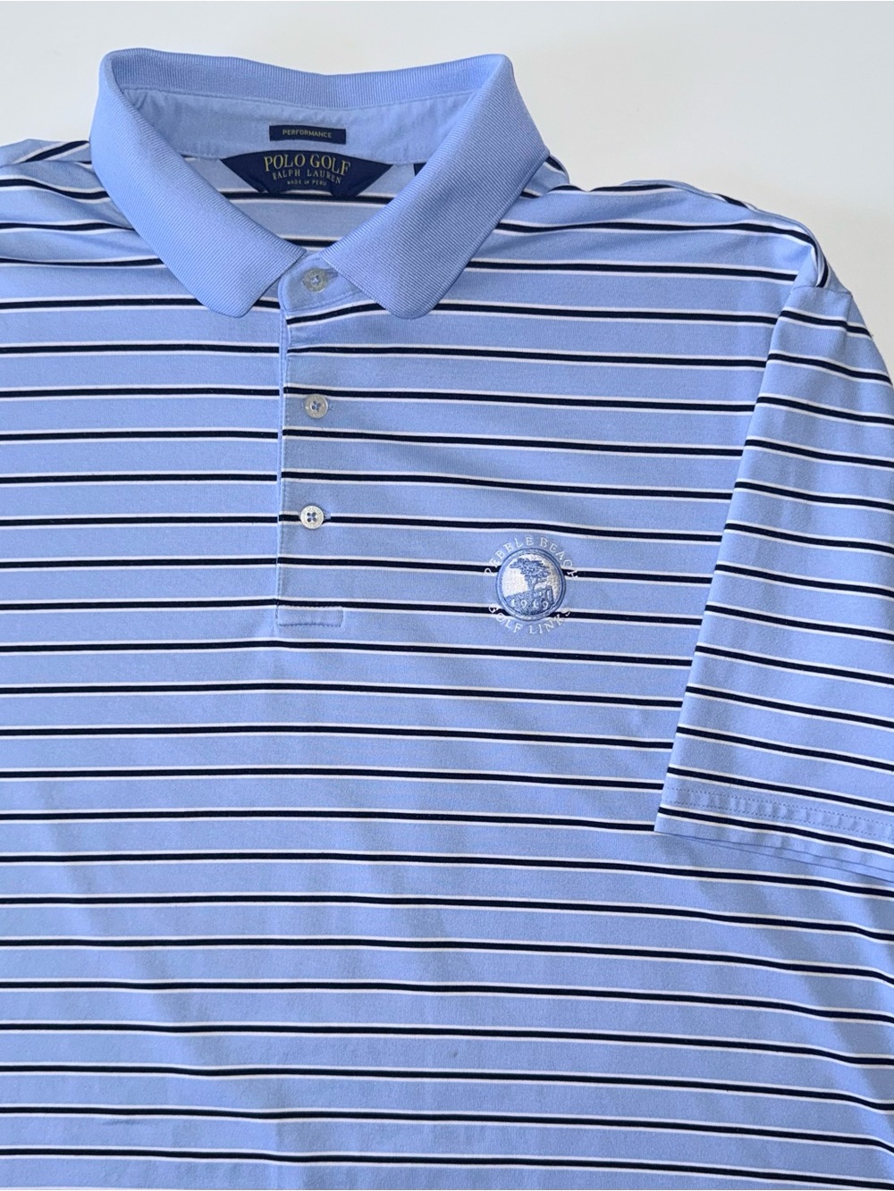 Polo Golf Ralph Lauren Polo Men’s XL Blue Performance Striped Pebble Beach